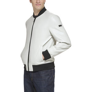 Hot Selling Men's Bomber PU Leather <b>Jacket</b> Custom Embroidery Stand Collar Zipper Closure <b>Waterproof</b> Outdoor New <b>Light</b> Fabric - Product Image 3
