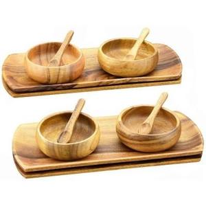 Bandeja de servicio de madera de mango de lujo hecha a mano con cuencos y cucharas tamaño personalizado para el hogar y el hotel pulido para uso en hoteles - Product Image 1