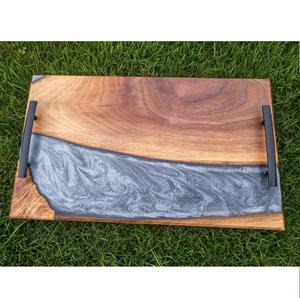 Bandeja de madera y resina de estilo increíble, utensilios de cocina de desayuno personalizados, bandeja decorativa para comedor y sala de estar - Product Image 4