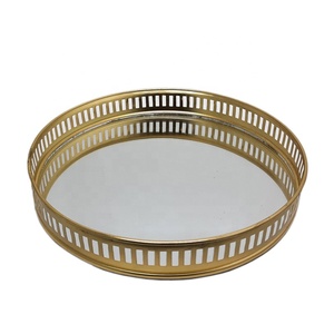 Plateau décoratif de style moderne Plateau miroir rond en acier inoxydable couleur nickel-argent Plateau décoratif en métal pour accents - Product Image 3