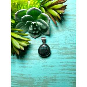 Peggy Skeets Blue Moon Turquoise & Sterling <b>Silver</b> Pendant with Bezel Setting Inlay Technology - Product Image 1