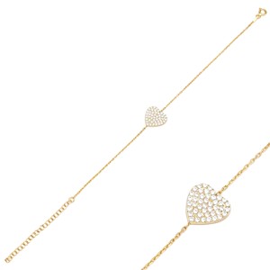 Dainty Heart Shape CZ Stone Design Rhodium Plated <b>Charm</b> Bracelet Turkish Handmade Women's 925 Sterling Silver Jewelry - Product Image 1