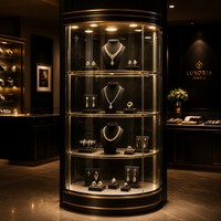 Eck-Schmuckvitrine Mattschwarz Gold LED Gebogene Glasvitrine für Luxus-Boutiquen