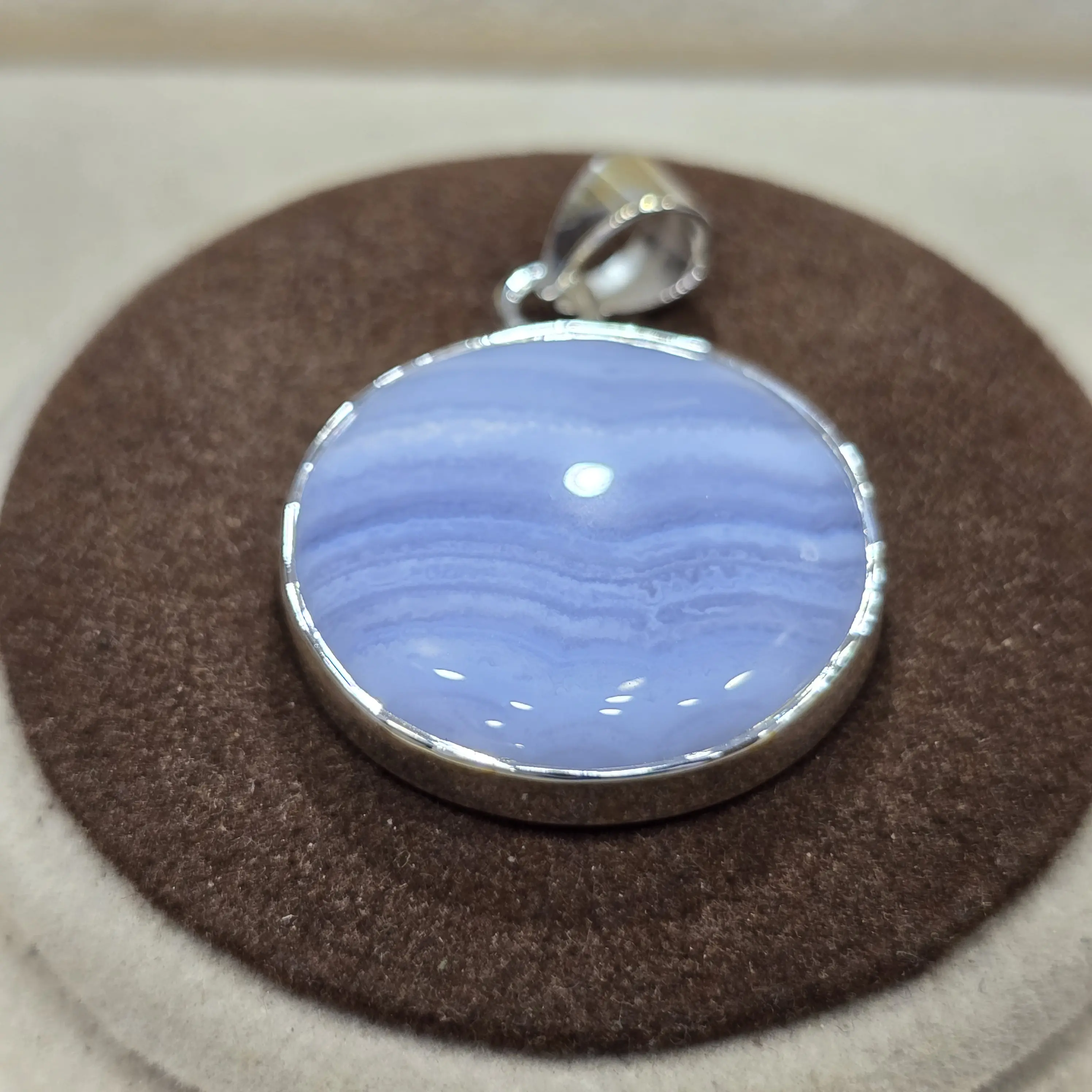 Nice Quality Round Shape Blue Lace Agate Gemstone 925 Sterling Silver Handmade Designer Unique Beautiful Pendant For Women's