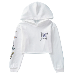 Long Sleeves Pullover Hooded Crop Top Hoodie Autumn Winter 100% Cotton Fleece Breathable High Quality Customizable 220g - Product Image 1
