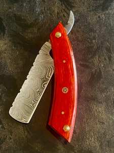 Maquinilla de afeitar de corte recto de acero de Damasco hecha a mano, afeitado en húmedo, cuchillo de peluquero, mango de madera Pakka naranja para cara corporal, cuchillo Industrial DIY - Product Image 4