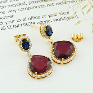 Women's Trendy 18K Gold Solid Natural Tourmaline Blue Sapphire <b>Diamond</b> <b>Dangle</b> <b>Earrings</b> Perfect Wedding Party Gift - Product Image 6