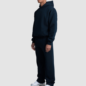 Survêtement uni en coton blanc pour hommes avec logo personnalisé en gros Ensemble sweat à capuche zippé surdimensionné et pantalon de survêtement évasé Costumes de survêtement pour hommes - Product Image 3