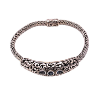 Pulsera de Plata de Ley 925 con Topacio Azul Facetado, Joyería Bohemia Minimalista de Moda para Regalo, Precio al por Mayor
