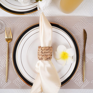 Rond de serviette en jacinthe d'eau Anneaux de serviette en jacinthe d'eau-Ensemble de décor de table rustique et naturel pour tous les jours ou occasions spéciales - Product Image 5