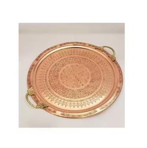 Plateau de service en cuivre de grande taille de style antique personnalisable, fait à la main pour la cuisine et la vaisselle de restaurant, décoration de centre de table - Product Image 2