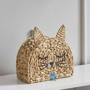 Water Hyacinth Cat Face <b>Basket</b> Handmade Woven Storage Bin For <b>Nursery</b> Kids Room Toy Organizer Cute Animal Decor Natural Wicker - Product Image 3