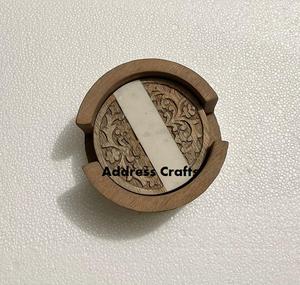 Posavasos antideslizantes de madera y mármol de diseñador Precio directo de fábrica al por mayor Nueva llegada Estilo de mármol 4 piezas Juego de posavasos con soporte - Product Image 1