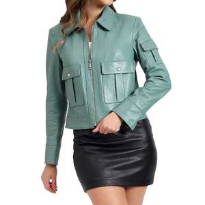 Nouvelle veste bomber en cuir pour femmes, dernière mode, de haute qualité, à bas prix, en toile tricotée - Product Image 4