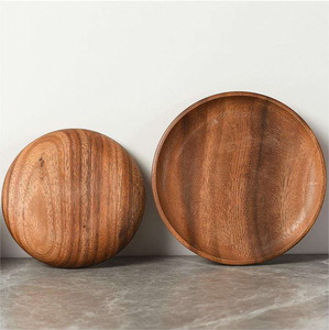 Assiettes rondes en bois d'acacia de haute qualité en gros, assiettes à fruits, assiettes à dîner, vaisselle en bois d'acacia - Product Image 1