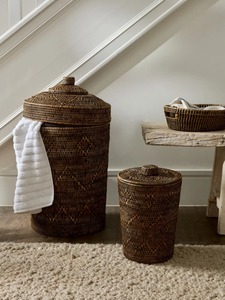Corbeille à papier moderne en rotin naturel avec couvercle, écologique - Product Image 4