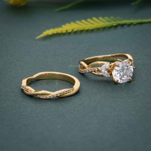 Ensemble de mariage en diamant de laboratoire certifié VVS torsadé de qualité supérieure avec bague de fiançailles en or 14 carats et alliance assortie pour femmes à bas prix - Product Image 6
