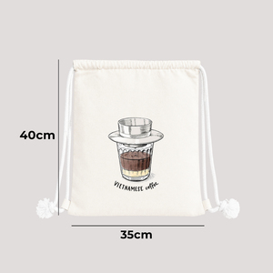 Truong Gia Canvas <b>Drawstring</b> <b>Backpack</b> 35x40cm Printed Vietnamese Coffee Design Unisex Bag - Product Image 2