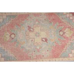 Turkish Vintage <b>Runner</b> Rug 0.1x3 ft, <b>Red</b> Blue Moroccan Wool Rug - Product Image 5