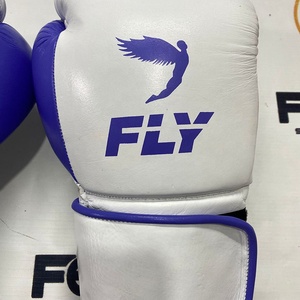 Guantes de Boxeo de Piel Genuina Morados y Blancos para Entrenamiento de Sparring, Personalizados OEM, Cierre de Correa Profesional para Muay Thai y MMA - Product Image 2