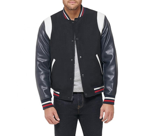 Veste universitaire noire de haute qualité pour hommes col montant avec manches en cuir College Baseball Letterman Bomber veste d'hiver - Product Image 6