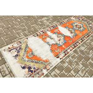 2.8x8.7 ft Vintage <b>Rug</b>, Turkish <b>Runner</b> <b>Rug</b>, Orange Blue Animal Print <b>Rug</b> - Product Image 2