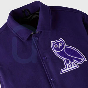 Chaqueta universitaria de béisbol morada para hombre y mujer, estilo urbano, ropa deportiva de invierno, 100% algodón, servicio OEM frontal, transpirable - Product Image 3