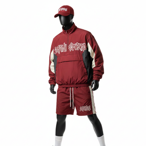 Ensemble short coupe-vent pour homme, léger, polyester, panneaux bicolores, logo personnalisé brodé, ensemble short coupe-vent grande taille - Product Image 6