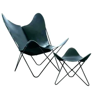 Кожаные стулья для гостиной с табуретом, цвет зеленый с черной железной рамкой, роскошный современный стул для отдыха с бабочками MOQ 24 шт.