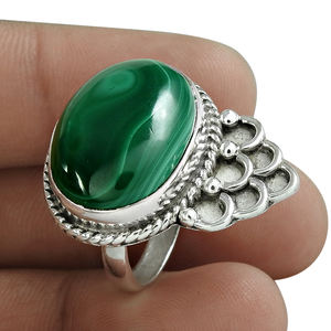 Bague en argent 925 de conception unique avec pierre de malachite verte bijoux bohèmes en argent faits à la main au prix de gros du fabricant - Product Image 2