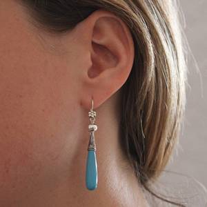 Turquoise Gemstone <b>Earring</b> Unique Products Handmade 925 Sterling <b>Silver</b> <b>Long</b> Drop <b>Earrings</b> Party WOMEN'S Wedding Engagement - Product Image 2