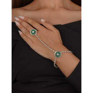 Hathphool โซ่ประดับเพชรเทียมชุบเงิน1ชิ้น CZHP5สีขาวและสีเขียวเข้ม - Product Image 1