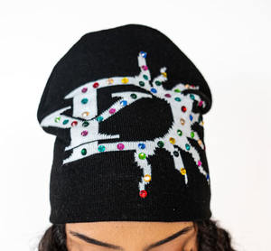 Nueva venta al por mayor de alta calidad personalizado Beanie hombres Unisex invierno Beanie sombrero multicolor estampado de diamantes de imitación de punto con logotipo personalizado - Product Image 1