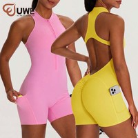 Combinaison de sport pour femme Uwell avec fermeture éclair, body de sport avec poche, combinaison de sport une pièce, vêtements de sport, combinaison de yoga