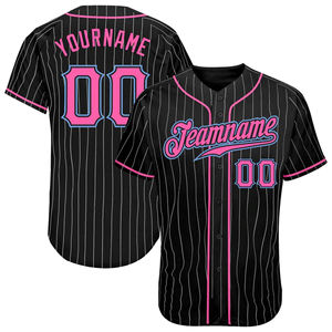 Camiseta de Béisbol Personalizada con Rayas Negras, Botones Rosas y Blancos, Nombre y Número del Equipo, Uniforme Deportivo para Hombre - Product Image 1