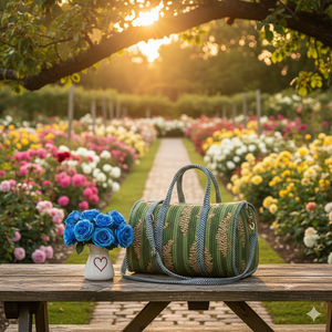 Sac de voyage décontracté en coton écologique durable à fleurs vertes, grande capacité, fermeture éclair tactique, voyage en plein air - Product Image 2