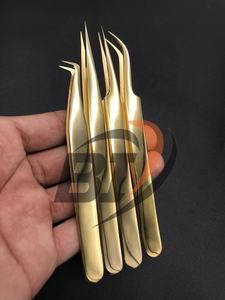 แหนบปลายแหลมสำหรับต่อขนตาพลาสม่าสีทองติดฉลากได้ตามต้องการแบบมืออาชีพ - Product Image 2