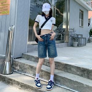 Belted Shorts <b>Jeans</b> <b>Women</b> <b>Baggy</b> Fashion Straight Vintage Streetwear Denim 2025-2026 Summer Loose Femme Denim Short Pants - Product Image 6