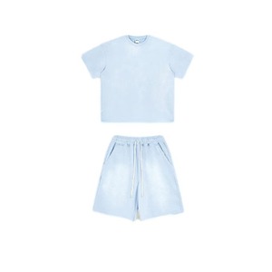 Streetwear Ensemble d'été deux pièces délavé au soleil et à l'acide avec logo personnalisé Ensemble short et t-shirt pour femmes - Product Image 3