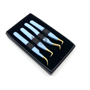 Pinzas para extensión de pestañas, pinzas para pestañas postizas para cuidado personal, pinzas curvas y con punta redonda para uso en salón. - Product Image 2