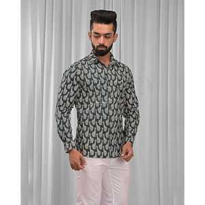 Chemises décontractées 100 % coton imprimées pour hommes, manches longues, en popeline, motifs floraux, animaux et pois, fourniture ODM - Product Image 4