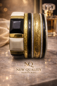 Elegant Designer <b>Bangle</b> <b>Set</b> – Black Resin Gold Plated Bracelets with Crystal Detail, Ladies Fashion Jewelry Bulk - Product Image 5