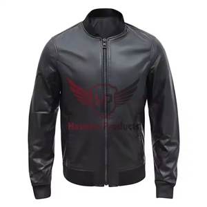 OEM แจ็กเก็ตบอมเบอร์สำหรับผู้ชายสีดำ, แจ็คเก็ตหนังแกะแท้พรีเมี่ยมสไตล์นักศึกษาลำลองเหมาะสำหรับฤดูหนาว - Product Image 1