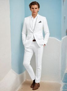 Verano blanco moda hombres trajes Slim Fit 2 piezas playa fiesta esmoquin trajes de lino para hombres esmoquin novio trajes para hombres boda - Product Image 5