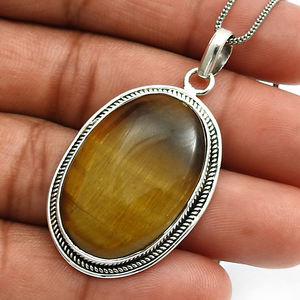 Vente chaude bonne qualité Style classique oeil de tigre naturel grande pierre précieuse 925 en argent Sterling forme ovale pendentif bijoux faits à la main - Product Image 3