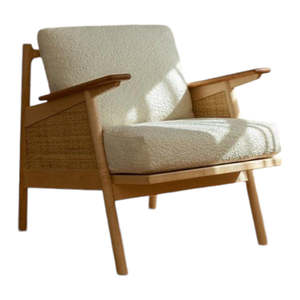 Stylish Handwoven Solid Wood Frame Armchair with Sculptural Lines Neutral <b>Cushion</b> Modern Design for Cozy Outdoor Villa Interiors - Product Image 3