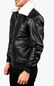 Chaqueta de Cuero para Hombre, Estilo Bomber, con Cuello de Piel de Oveja Extraíble, Moda Urbana, Cuero Genuino - Product Image 2