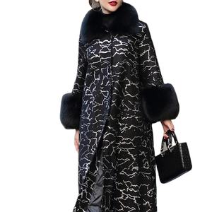 Manteau long et droit en cuir véritable pour hommes, col en fourrure de renard, en toile de mouton, imperméable, élégant, de luxe, de bureau d'hiver - Product Image 1