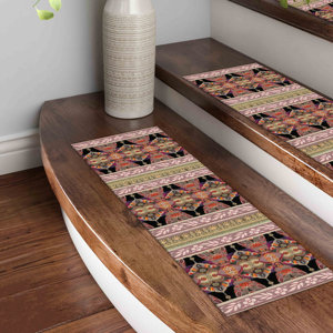 Printed Rug: Pink Rug, Green Rug, Boho Rug, Kilim Design Rug,Step Rug - Product Image 4