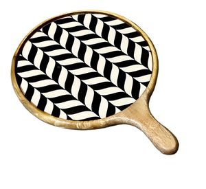 Plato de Pizza monocromático, tabla de cortar redonda de madera para pelar Pizza con asa para cocina, Plato decorativo para queso - Product Image 1